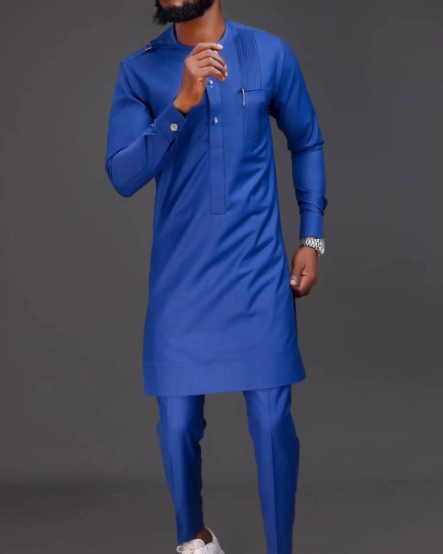 S-4XL Youth Leisure Embroidered Round Neck Navy Blue African National Style Men's Shirt Streetwear