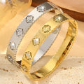 Personality Hollow out Diamond Four-leaf flower bracelet 18K Gold Plated Stainless Steel women Bangle