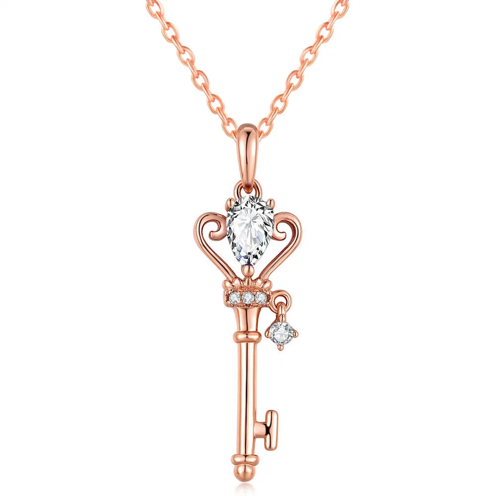Fashion Cheap Unique Korean Copper Jewelry Clear AAA CZ Key Necklace for Girls Gift N016-M