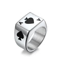Drop Shipping Men's Stainless Steel Ring Silver Tone Black Ace of Spades Poker Card