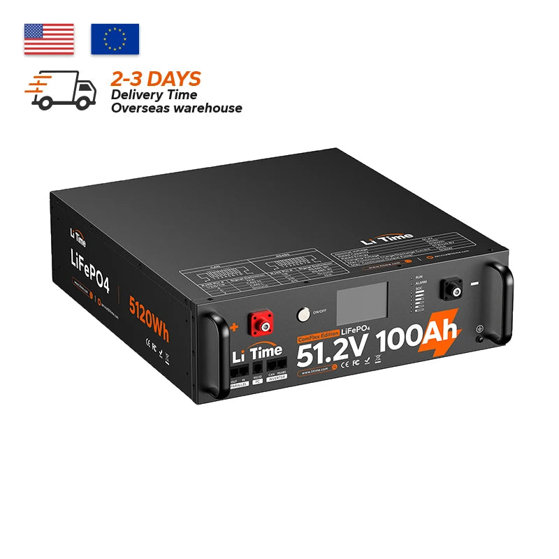 LiTime 48V(51.2V)100Ah ComFlex Edition Server Rack LiFePO4 Battery with CAN/RS485 Communication US EU AU JP CA Stock