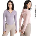 Women Athletic Sport Shirts Yoga Jackets Long Sleeve Fitness Yoga Crop Tops Hoodies With Thumb Holes Gym Workout Sweatshirts
