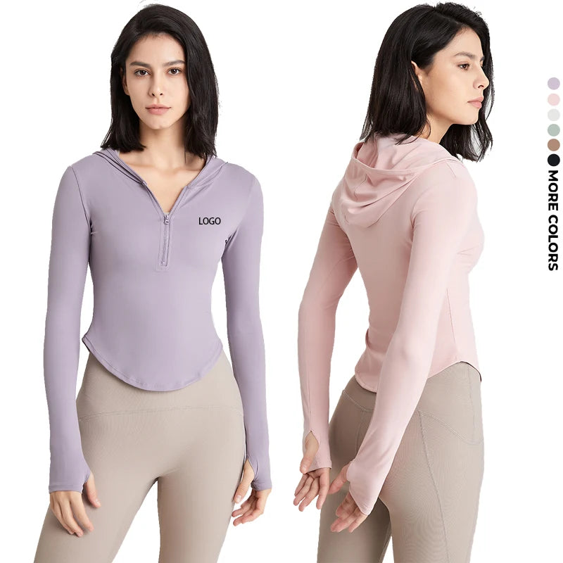 Women Athletic Sport Shirts Yoga Jackets Long Sleeve Fitness Yoga Crop Tops Hoodies With Thumb Holes Gym Workout Sweatshirts