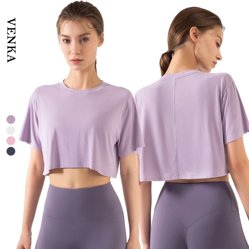 2024 Women's Crop Top Shorts Sleeve Fitness Workout Shirt Hot Selling Breathable Quick Dry Soft Modal Fabric Plus Size Option