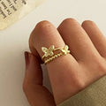 XT-102 Wholesale Fashion Finger Jewelry Open Cuff Rings Adjustable Gold Crystal Metal Alloy Butterfly Ring Women
