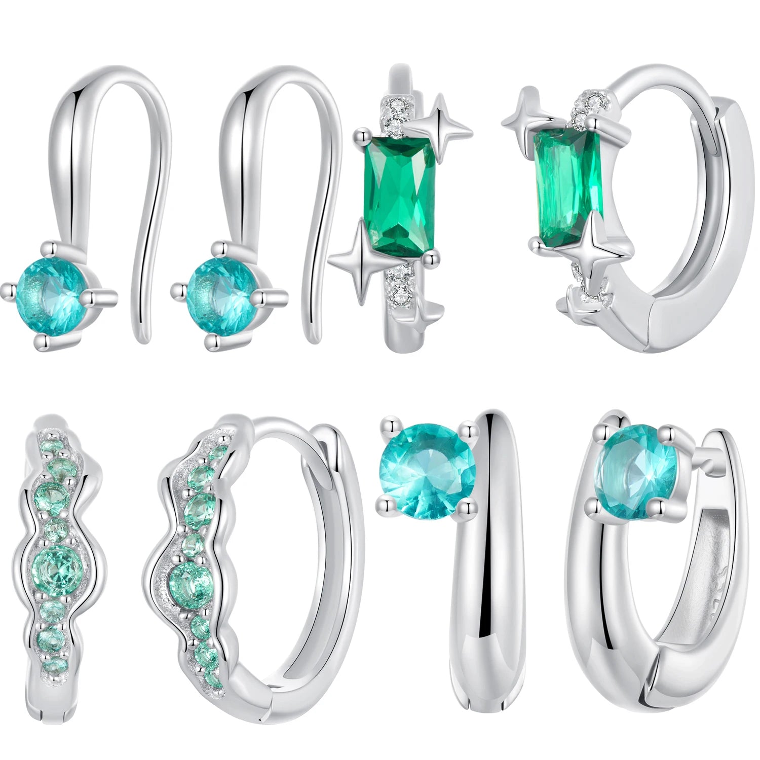 925 Sterling Silver Emerald Green Star Ear Buckles Zircon Circle Hypoallergenic Hoop Earrings for Women Fine Party Jewelry Gifts