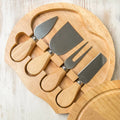 4 Cheese Knives Set with Wood Server Plate Stainless Steel Cheese Slicer Cutter Wood Handle Butter Knife Spatula Fork