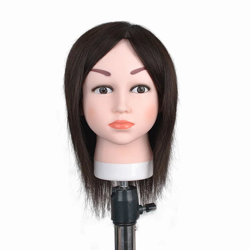 Mannequin Head Cosmetology Makeup Hairdressing Training Head with Clamp Holder and 100% Virgin Human Hair for Hair Cut