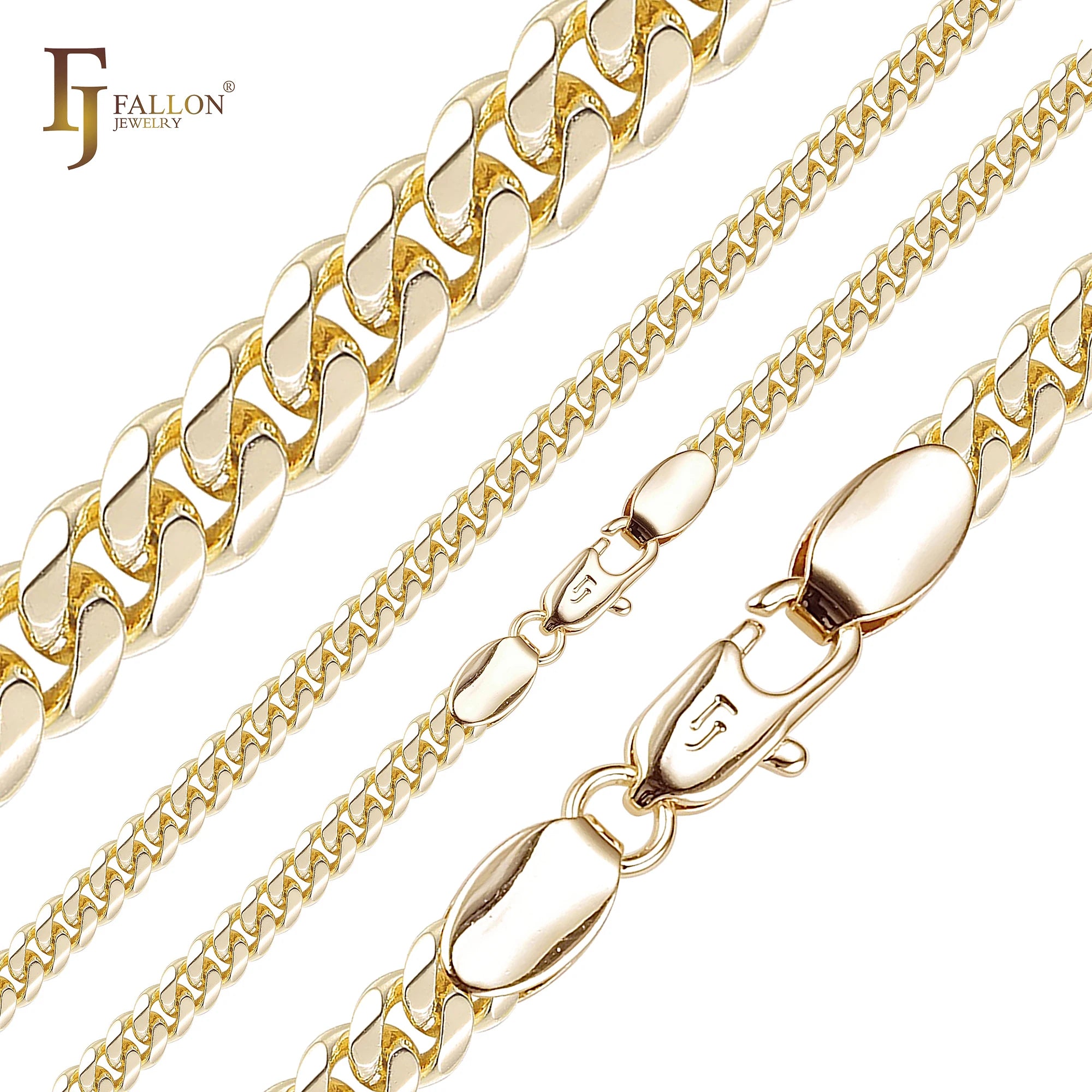 5mm FJ Fallon Fashion Jewelry Classic Miami Style Cuban Link Rounded Flank Chain Plated in 14K Gold Brass Based