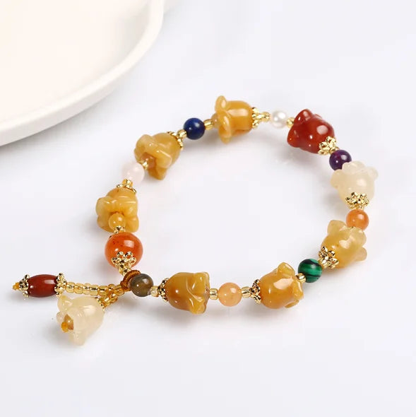 High Quality Natural Lighter Imperial Jade Topaz Bracelet Bell Flower Charm Bracelets for Women Ladies