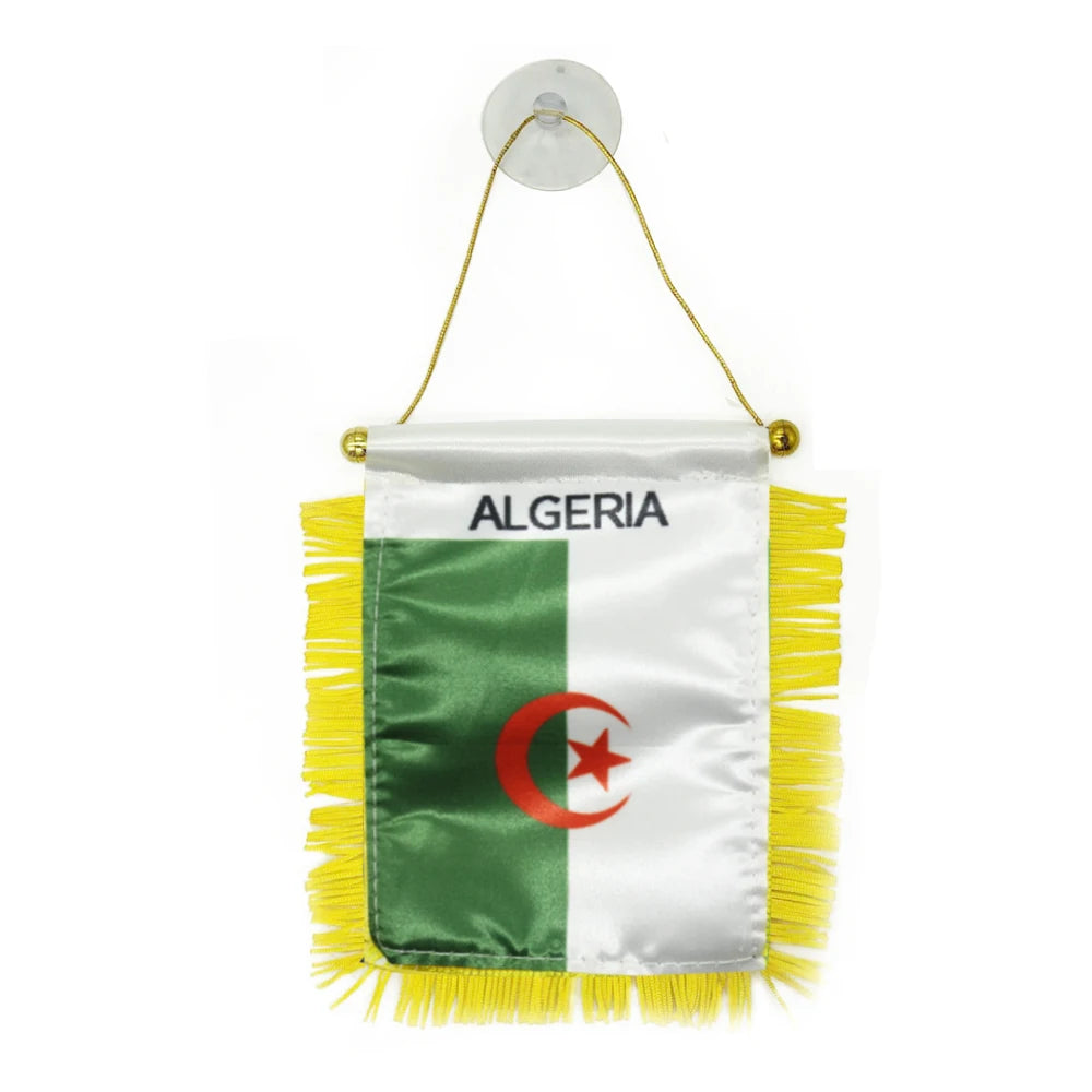 2026 Custom Logo Digital Printing Satin Material Hanging  Algeria Pennant Flag for Car Rearview Mirror and Home Decoration