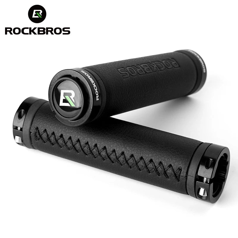 ROCKBROS Bike Handle Grip Microfiber Leather Grips for Bicycle Aluminium Alloy Lock Handlebar Grips