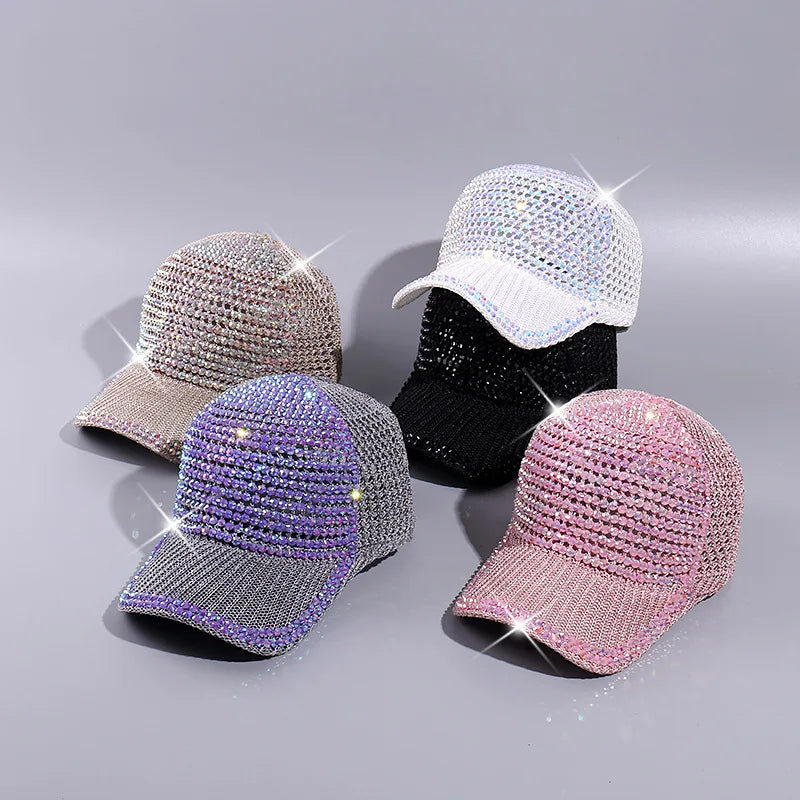 Wholesale Shining Diamond Sports Cap Women Bling Mesh Rhinestone Baseball Caps Women Stylish Caps