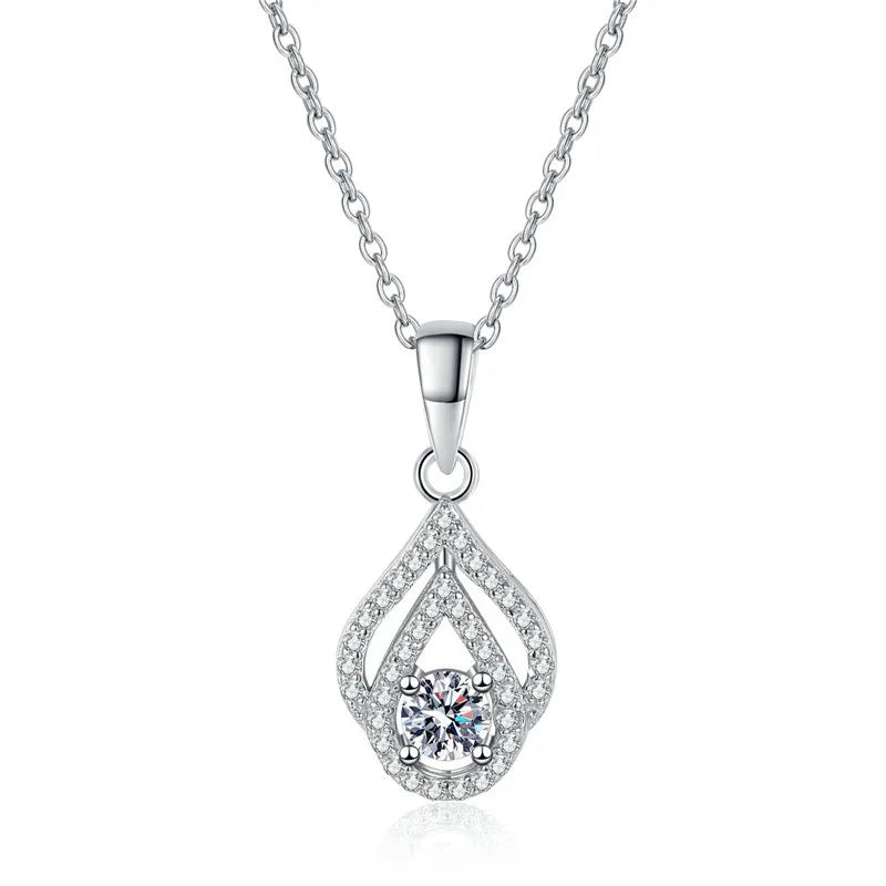 Custom Silver 925 Drop Pendant Lab Grown Diamond Moissanite Gold Plated 925 Sterling Silver Necklace Fashion Jewelry for Women
