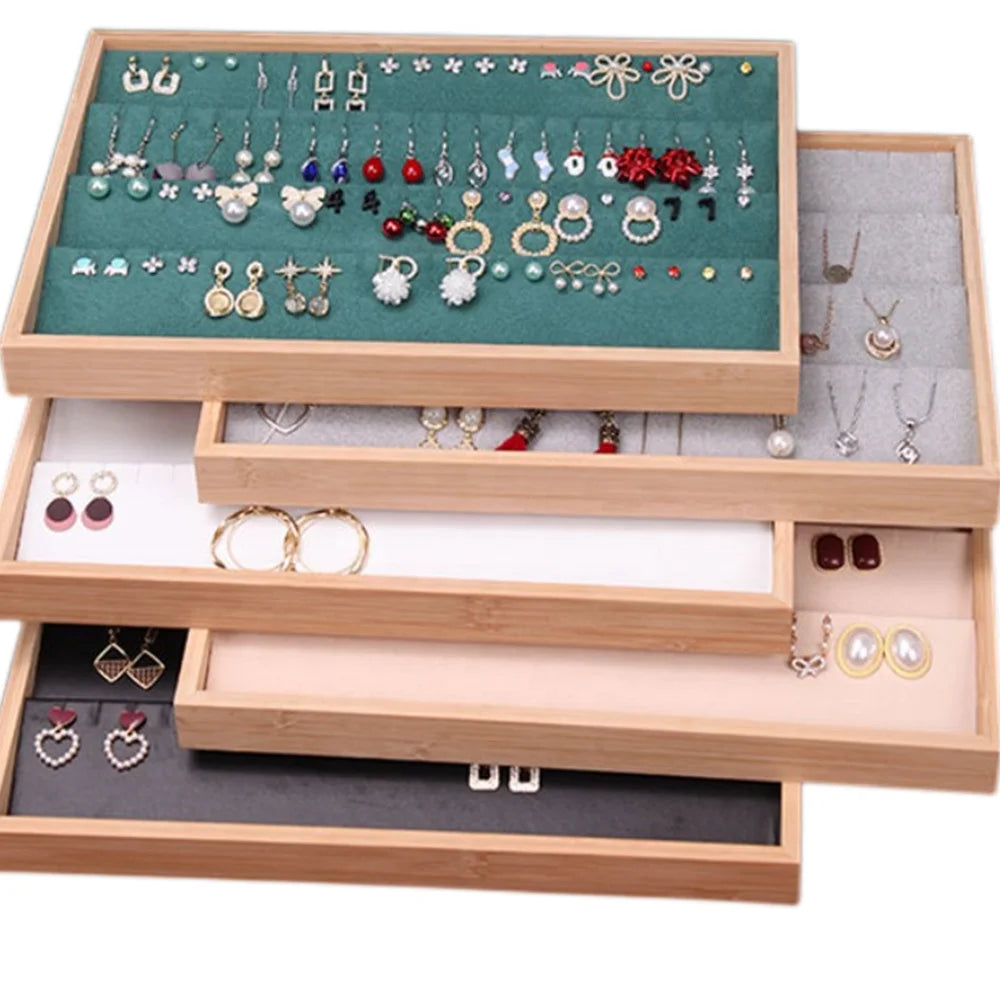 Board Gold and Gray Velvet Leather Organizer Display Box Necklace Stand Jewelry Earring Tray with Flat