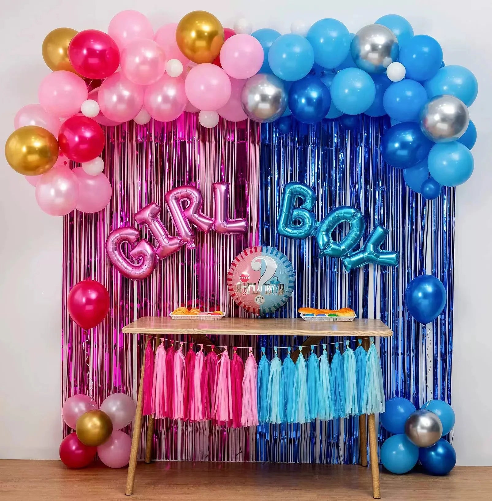 Gender Reveal Backdrop Boy or Girl Balloon Arch Garland Ballon Chain Pink Blue Baby Shower Decorations Gender Reveal Game Guess