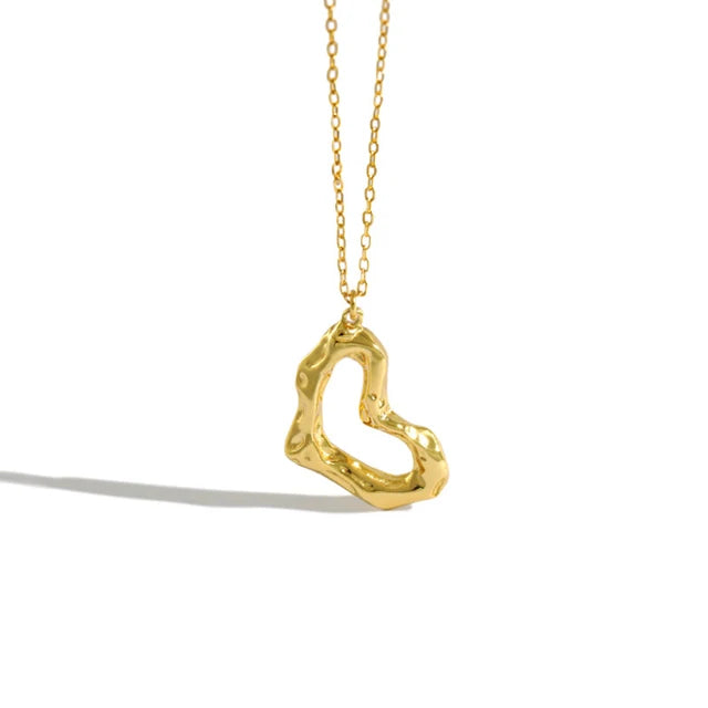 925 Sterling Silver Concave and Convex Hollow Heart Necklace Irregular 18k Gold Plated Heart Pendant Necklace