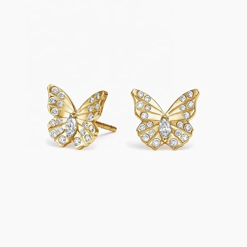 LOZRUNVE Jewelry Sweet Delicate Inspired Bezel Diamond Butterfly Stud Earring Solid Silver 925