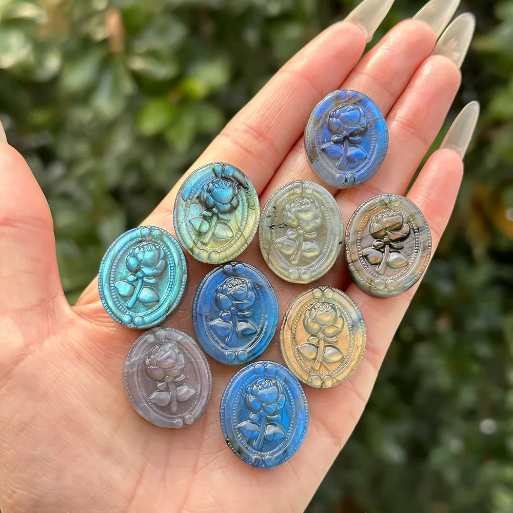 Natural Crystals wholesale crafts  gemstone carving healing stone labradorite flower for gift decoration