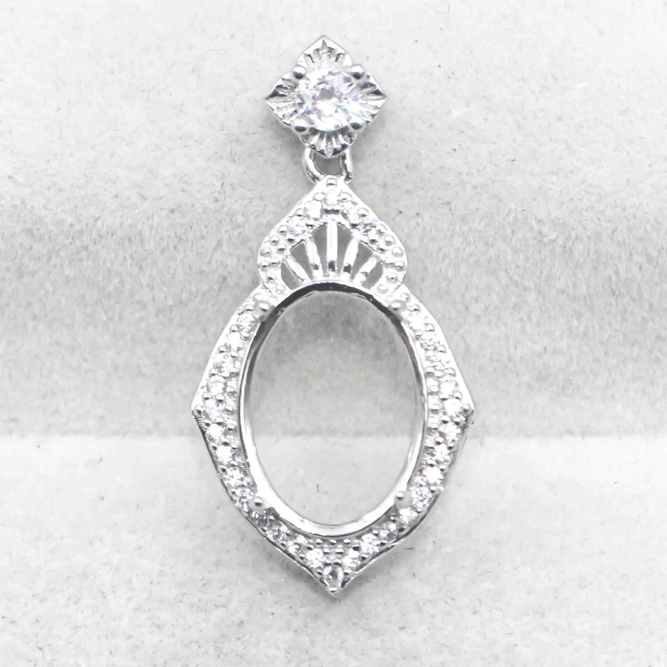 Sterling Silver 9*12mm Semi Mount Pendant Empty Frame Blank Support Setting S925 Base Holder Without Center Stone for DIY Inlay