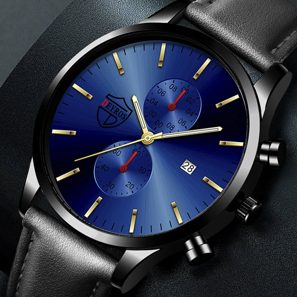 DEYROS New Arrive Leather Watch Minimalist Men Quartz Watch Male Simple Business Wristwatch Sport Clock Gift Relogio Masculino