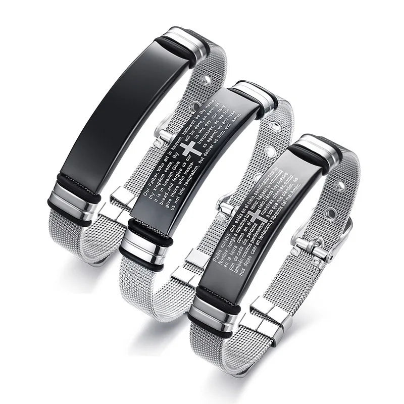 Custom Christian Bible Scripture Wrist Band Waterproof Minimalist Bracelet Tarnish Free Flat Stainless Steel Lucky Bangle