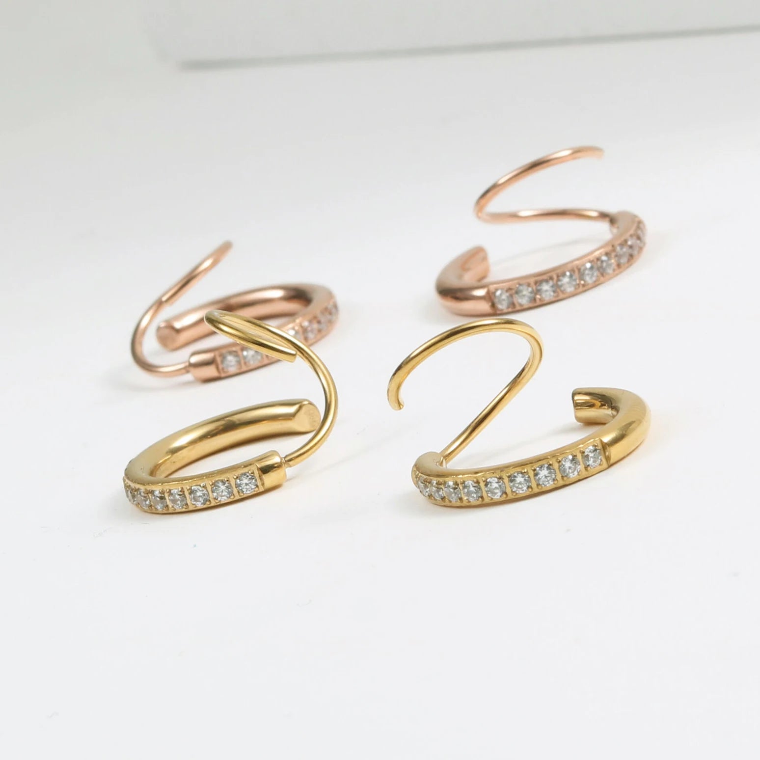 Fashion Jewelry Wholesale Small Cubic Zircon Gold Plating Stainless Steel Twisted Spiral Wire Hoop Earrings for Women
