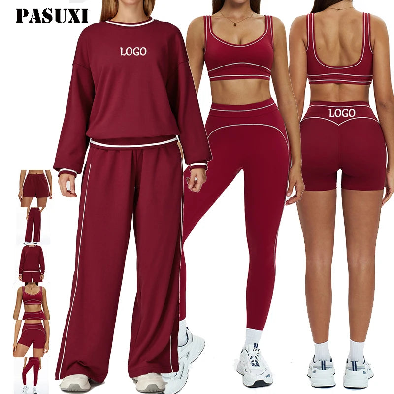 PASUXI 2025 Yoga Set Women Fitness Sportswear Long Sleeve Sports Shorts High Waist Running Legging Butt Lifting Custom Gym Pants