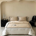 Wholesale Brown Lyocell Bed Fitted Sheet Embroiled Pillow Shams Pillowcases Bedding Set Supplier