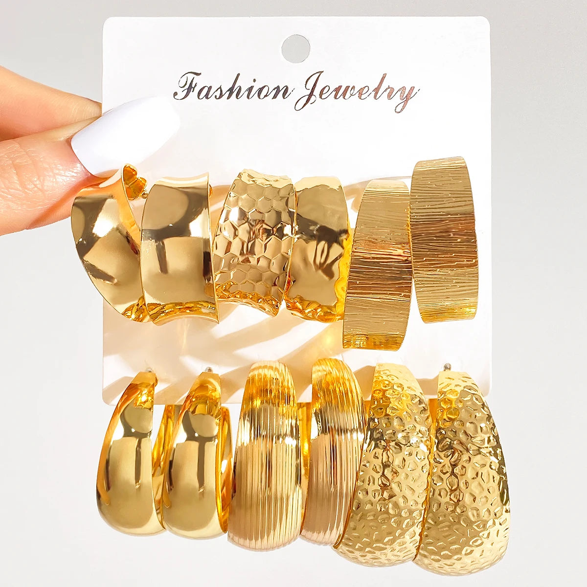VKME New Punk Style Gold Color Big Hoop Earring Set for Women Jewelry Set