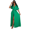YQY914 Stylish African Women Casual Elegant Dresses Office Solid Color Short Sleeve Loose Shirt Dress Summer Dress