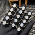 Wholesale Adjustable Jewelry Crystals Healing Gemstone Natur Blue Flash Moonstone Crystal Rings for Gift