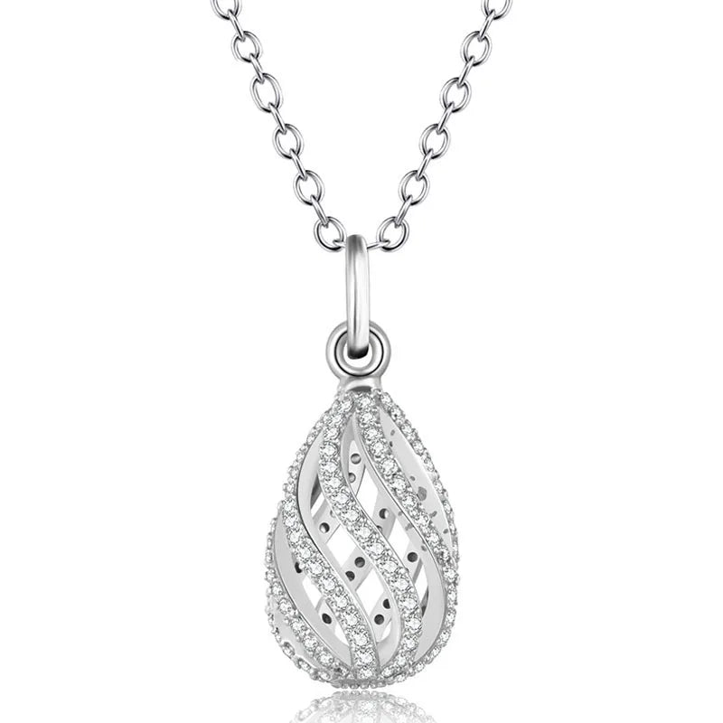Fine Jewelry 925 Sterling Silver Rhodium Plated Zircon Cage Locket Pendant Necklace