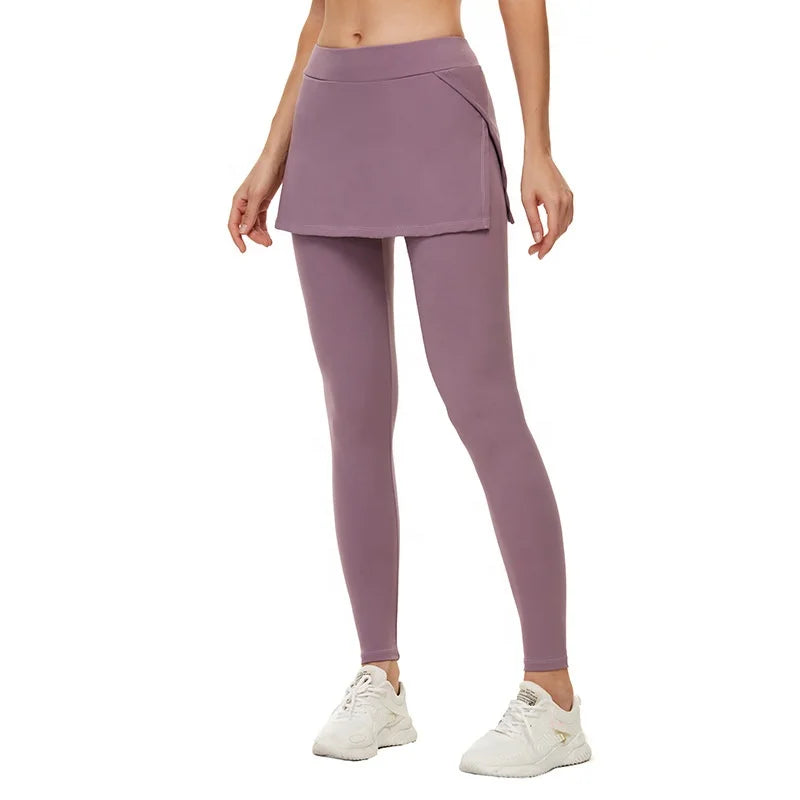 New Nude Two-piece Yoga Pants Dress Women's High Waist Tight Skinny Fitness Pants Running Elastic Sports Trousers Skirts