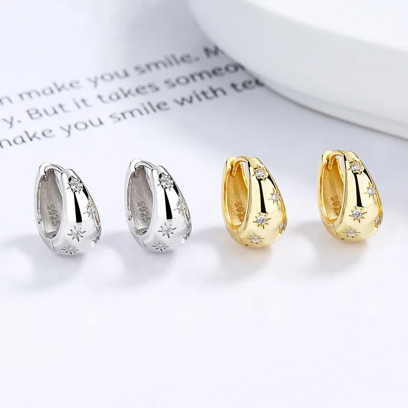 Hot Sale Fashion Jewelry 925 Sterling Silver Earring Star Light Zircon Gold Plated Hoop Earrings for Women MegaBDM