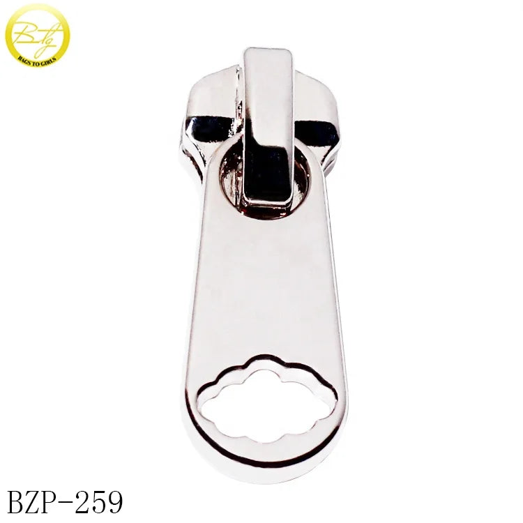 Custom Made Locking Zipper Pull Design Handbag Accessory Nickel Plated logo Puller Taye Hardware Wholesale