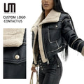 Custom Logo Hot Selling Products Winter Streetwear Women Casual Zipper Long Sleeve Fur Patchwork Jackets Coats