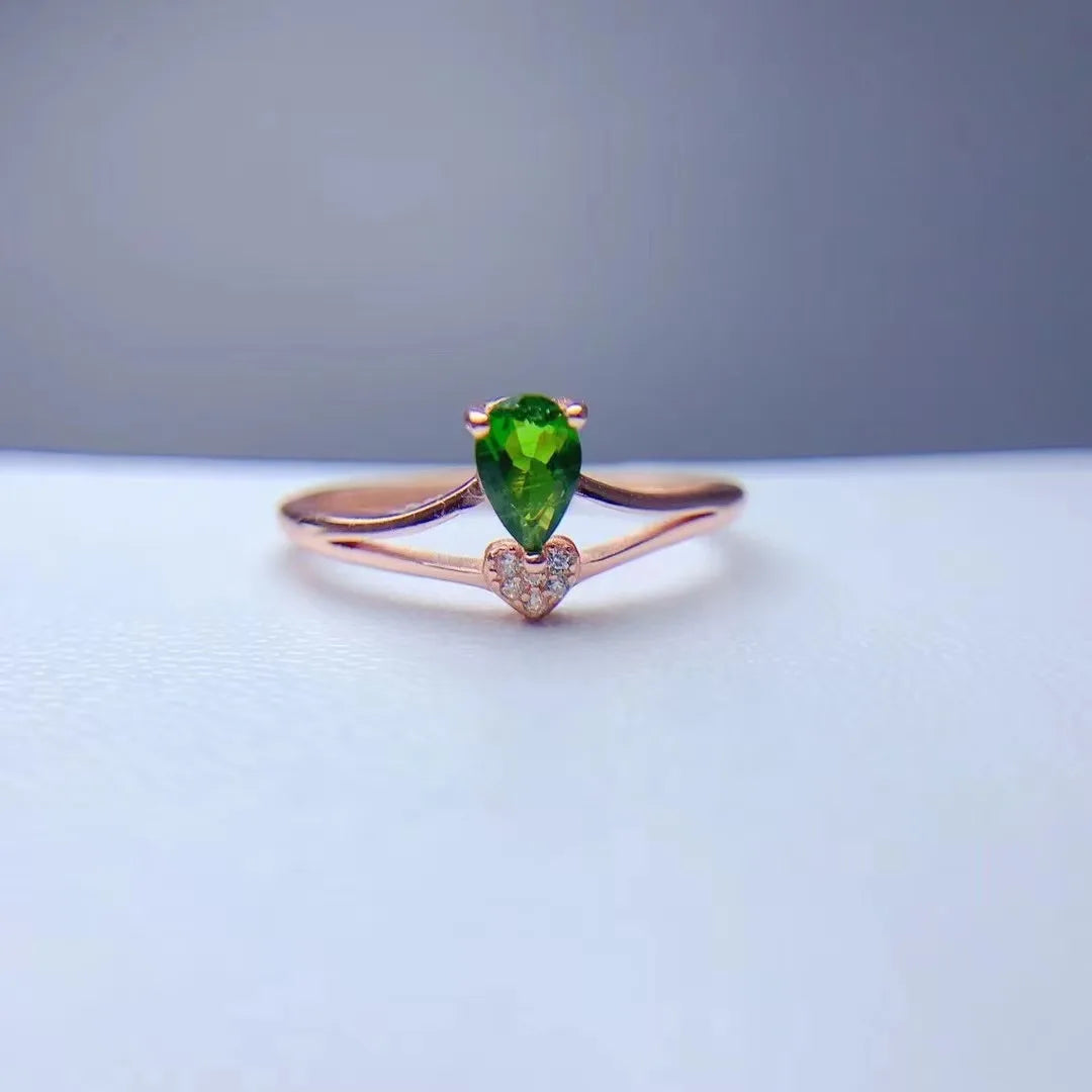 Custom China New Design Rose Gold Zodiac Hip Hop Colorful Sterling Silver Chain Natural Diopside Ring Classic Pear Cut Wedding
