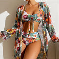 Women's 3 Three Pieces Swimsuit Bikini Set Cover up Floral Print Swimwear Beachwear Sexy Swimsuits Sets