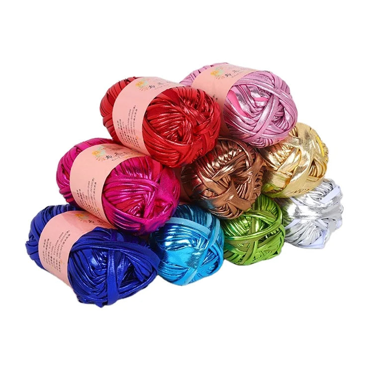 Wholesale 100g Polyester Yarn DIY Hand Knitting Glossing Leather Metallic T-Shirt Yarn for Bag