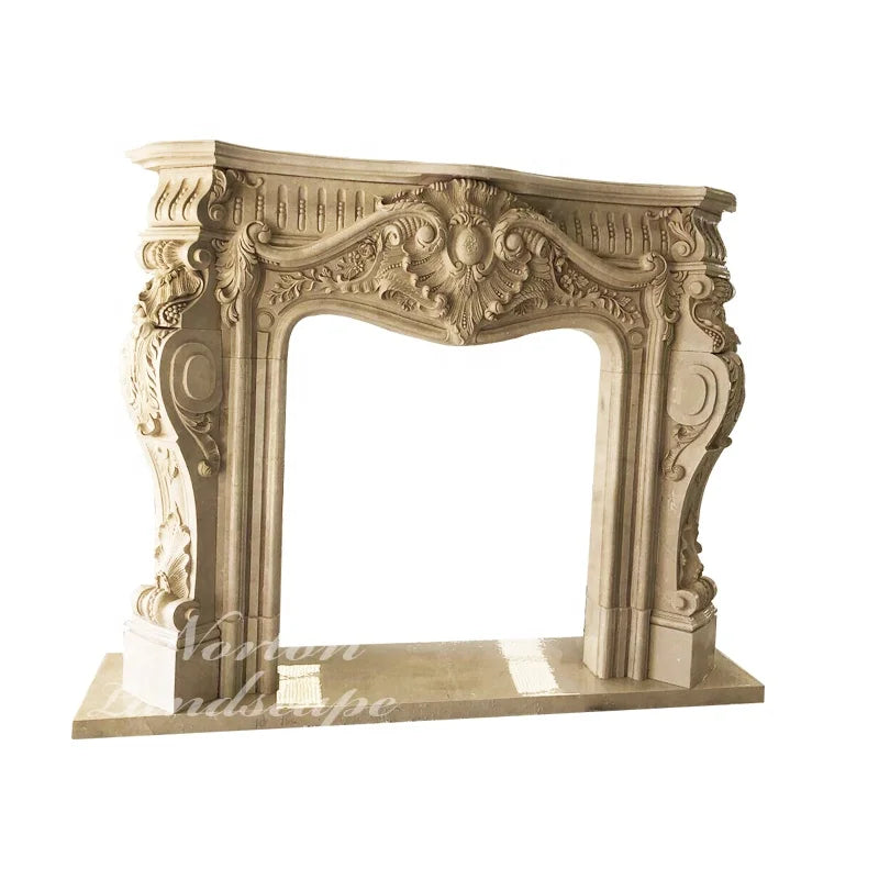 Modern Indoor Home Decoration Luxury Carved Flower Sculpture Statue Stone Marble Free Standing Fireplace Mantel Surround Prices