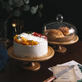 Creative Transparent Dust-proof Glass Cover High Foot Plate Dessert Table  with Bamboo Tray Wooden  Cake Stand