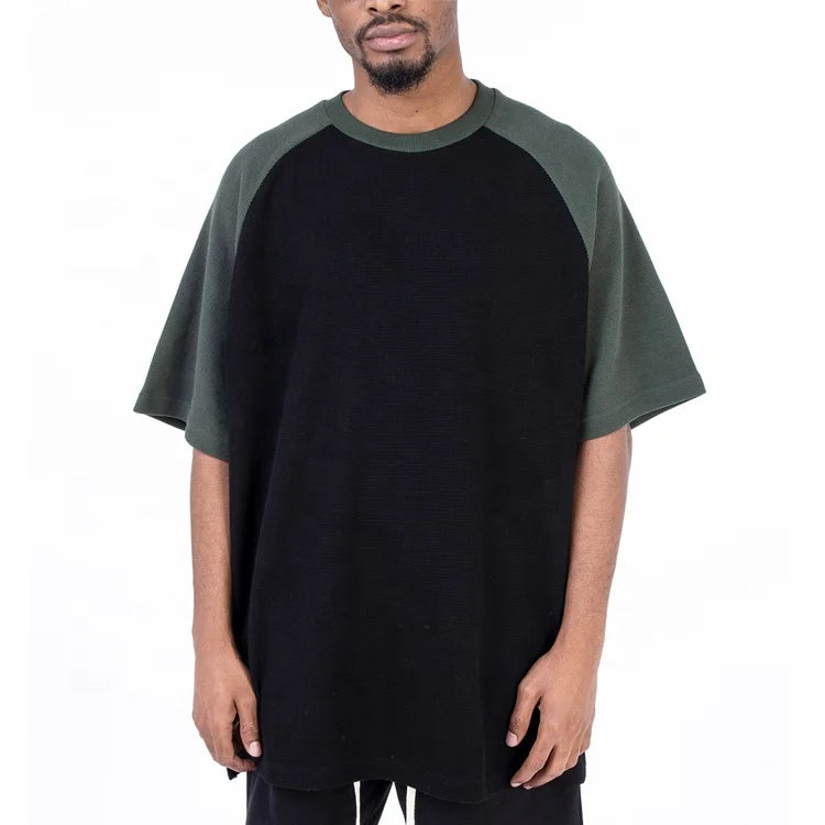 Custom Oversized Waffle Knit Men Thermal Ralgan Short Sleeve O Neck T Shirts Cotton Boxy Heavyweight T-Shirt