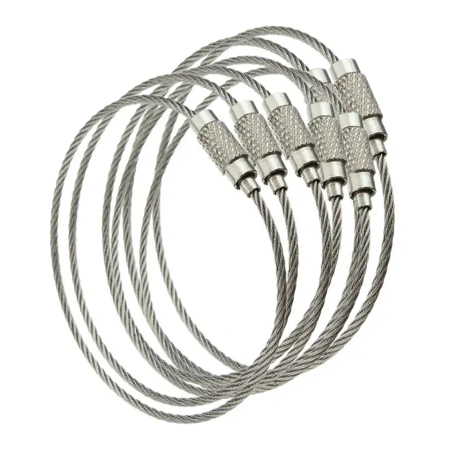 Promotional Stainless Steel Wire Rope Keychain Fashionable Metal Key Rings Loop Cable Key Ring for Outdoor Hiking Luggage Tag