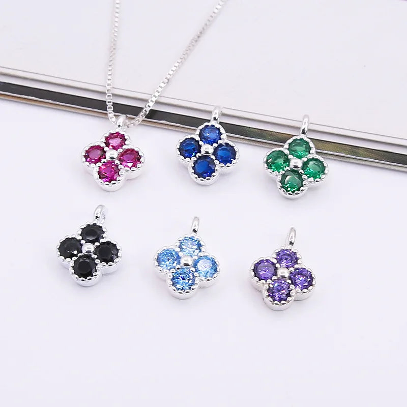 Fine Sterling Silver 925 Charm Color Zircon Flower Pendant Waterproof Charms for Jewelry Making