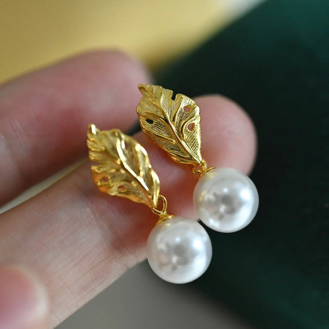 E2234 8-9mm DIY Natural Freshwater Pearl Charm Earrings Mounting Accessory 925 Sterling Silver Gold Plated  Jewelry for Women