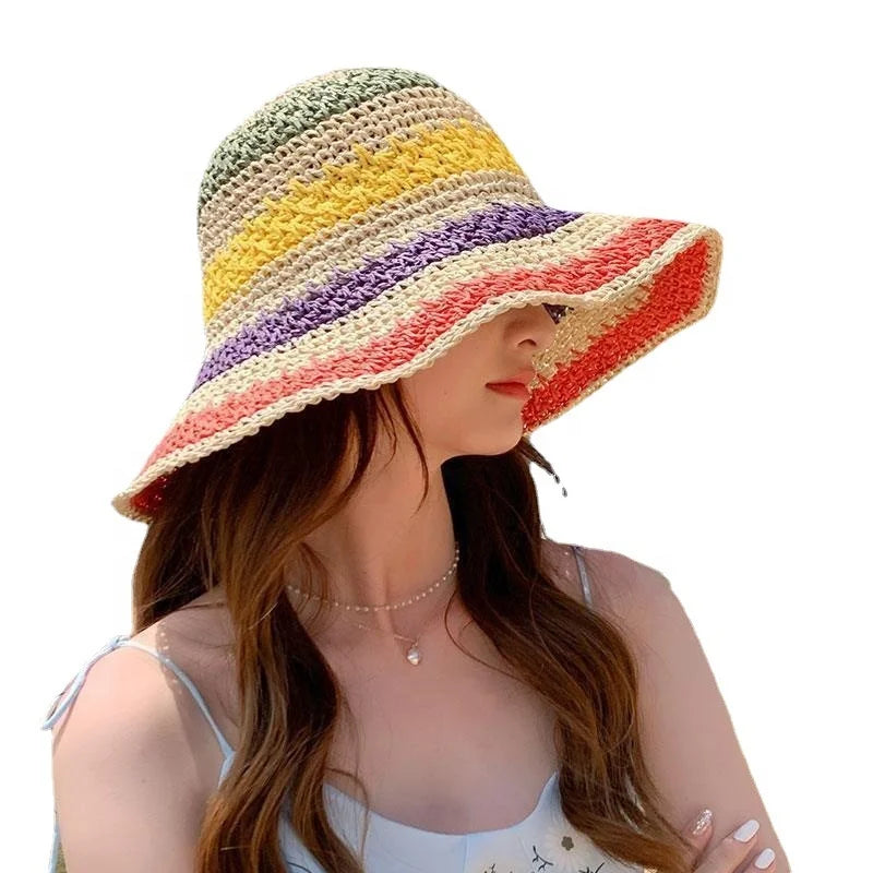 Cool Comfort Fisherman Hat Fashionable Bohemian Seaside Rainbow Patchwork for Beach Holiday Daily Outdoor Travel Casual Use
