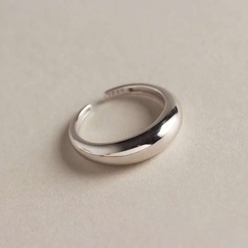 925 Sterling Silver Big Glossy Round Rings for Women Creative Jewelry Adjustable