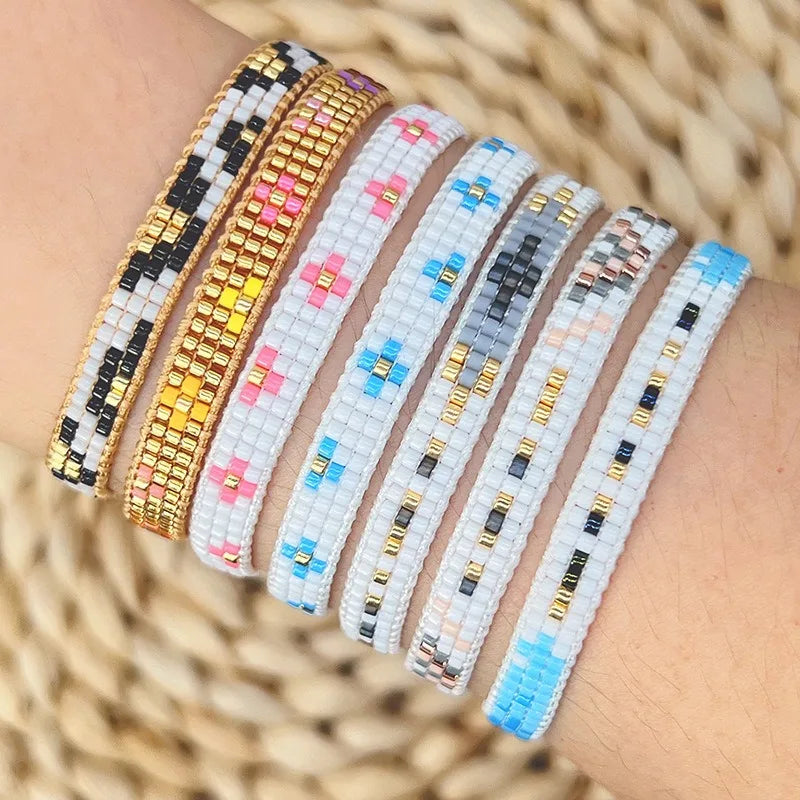 Adjustable Gold Bead Bracelet for Bohemian Women Woven Geometric Shape Miyuki Beads Stylish Fashion Bracelets Best Gift Idea