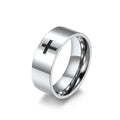 2024 New Product Stainless Steel Men's Simple Creative Black Epoxy Cross Ring Religious Jewelry Stainless Steel Engagement Rings